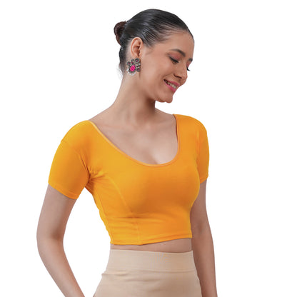 Vami Women's Cotton Stretchable Readymade Blouses - Marie gold