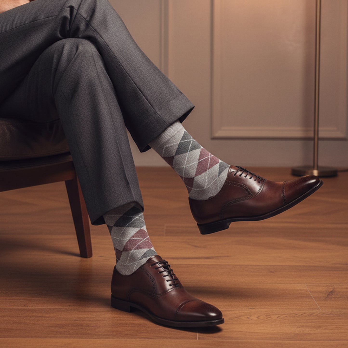 Men Socks - Argyle Style Multicolored Designer Crew Length Socks