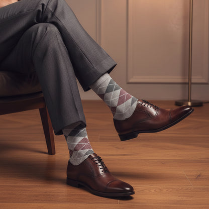Men Socks - Argyle Style Multicolored Designer Crew Length Socks