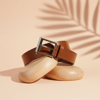 Premium Solid Pure Leather Belt - Tan