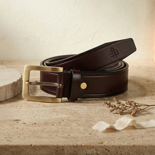 Premium Solid Pure Leather Belt - Dark Brown