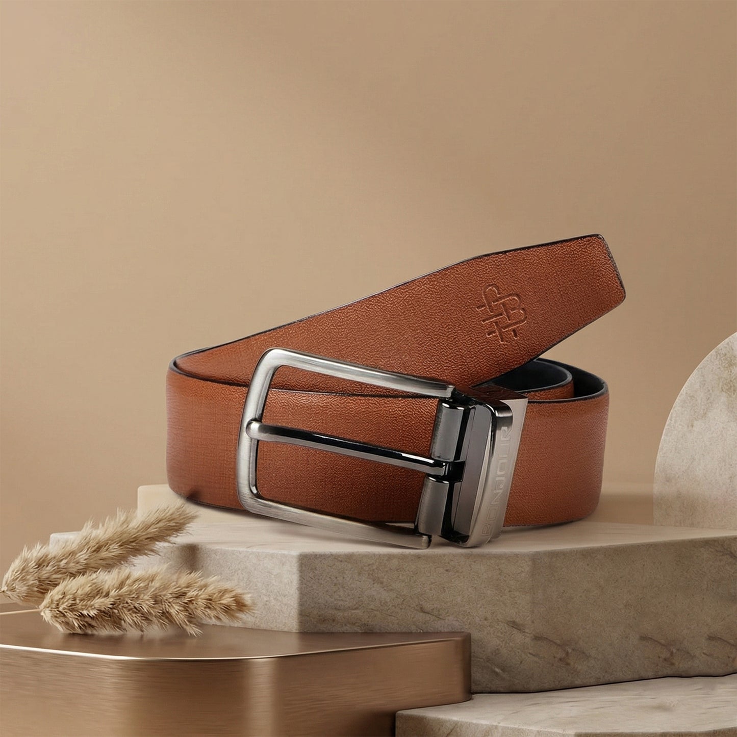 Men's Premium Solid Pure Leather Belt - Tan/Brown