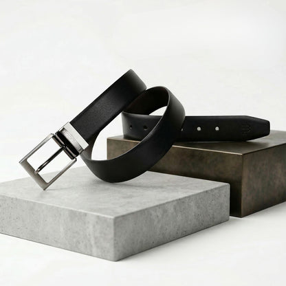 Men's Solid Pure Leather Belt - Black/Brown