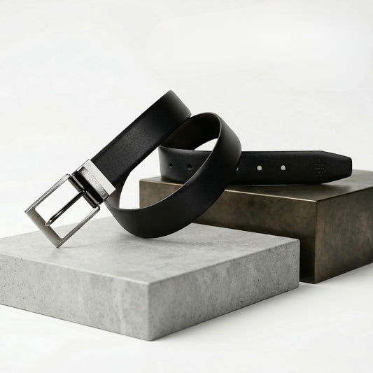 Men's Solid Pure Leather Belt - Black/Brown