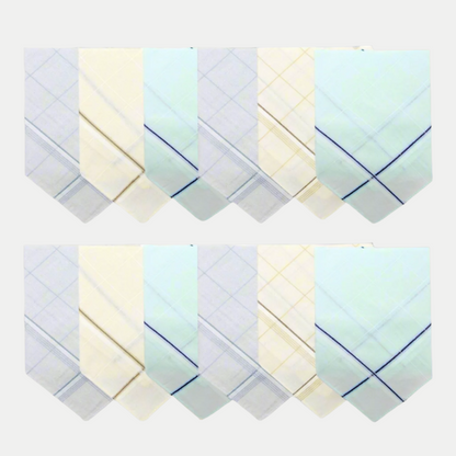 Mens Handkerchief Set | 100% Pure Cotton | Pastel Colors | A pack of 12 pieces
