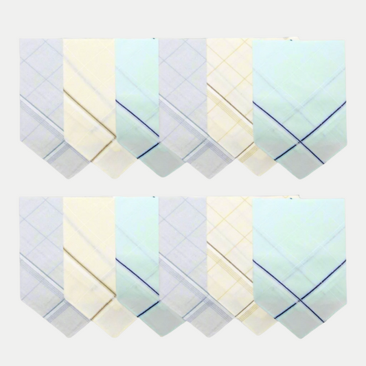 Mens Handkerchief Set | 100% Pure Cotton | Pastel Colors | A pack of 12 pieces