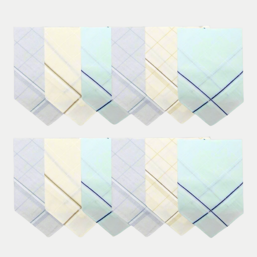 Mens Handkerchief Set | 100% Pure Cotton | Pastel Colors | A pack of 12 pieces