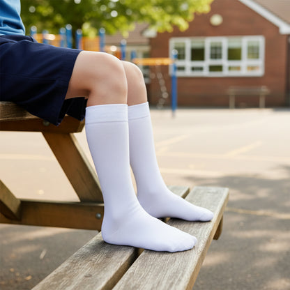 Kids Plain White Cotton School Socks - Pack of 5