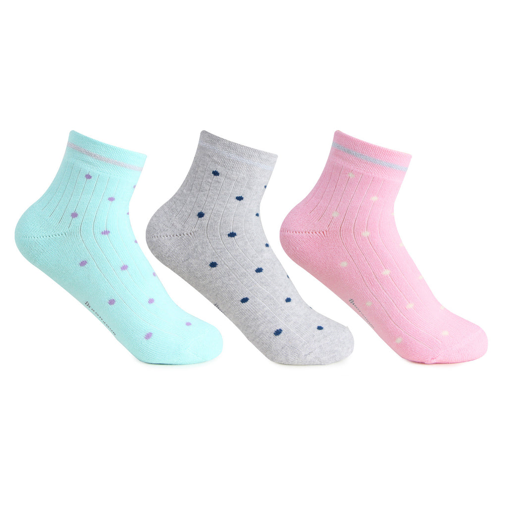 Women's Cushioned Multicolored Ankle Sports Socks- Pack of 3