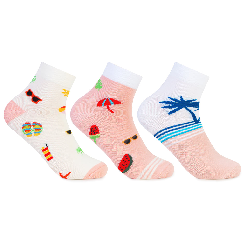 Summer Vibes Fun Prints Ankle Socks for Women - Pack of 3
