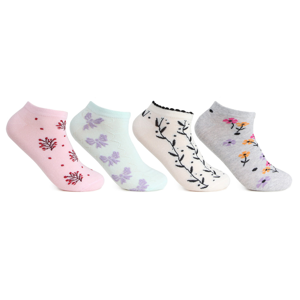 Women's Floral Designs Cotton Fashion Socks - Pack Of 4