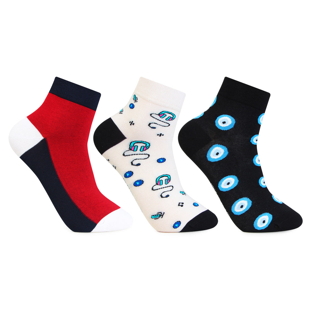 Men Funky Printed Ankle Bold Socks - Pack of 3