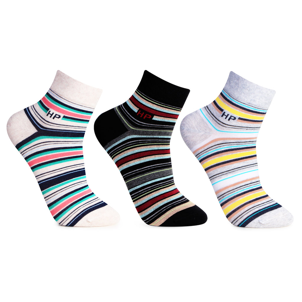 Hush Puppies Striped Delight Ankle Length Socks - Pack of 3