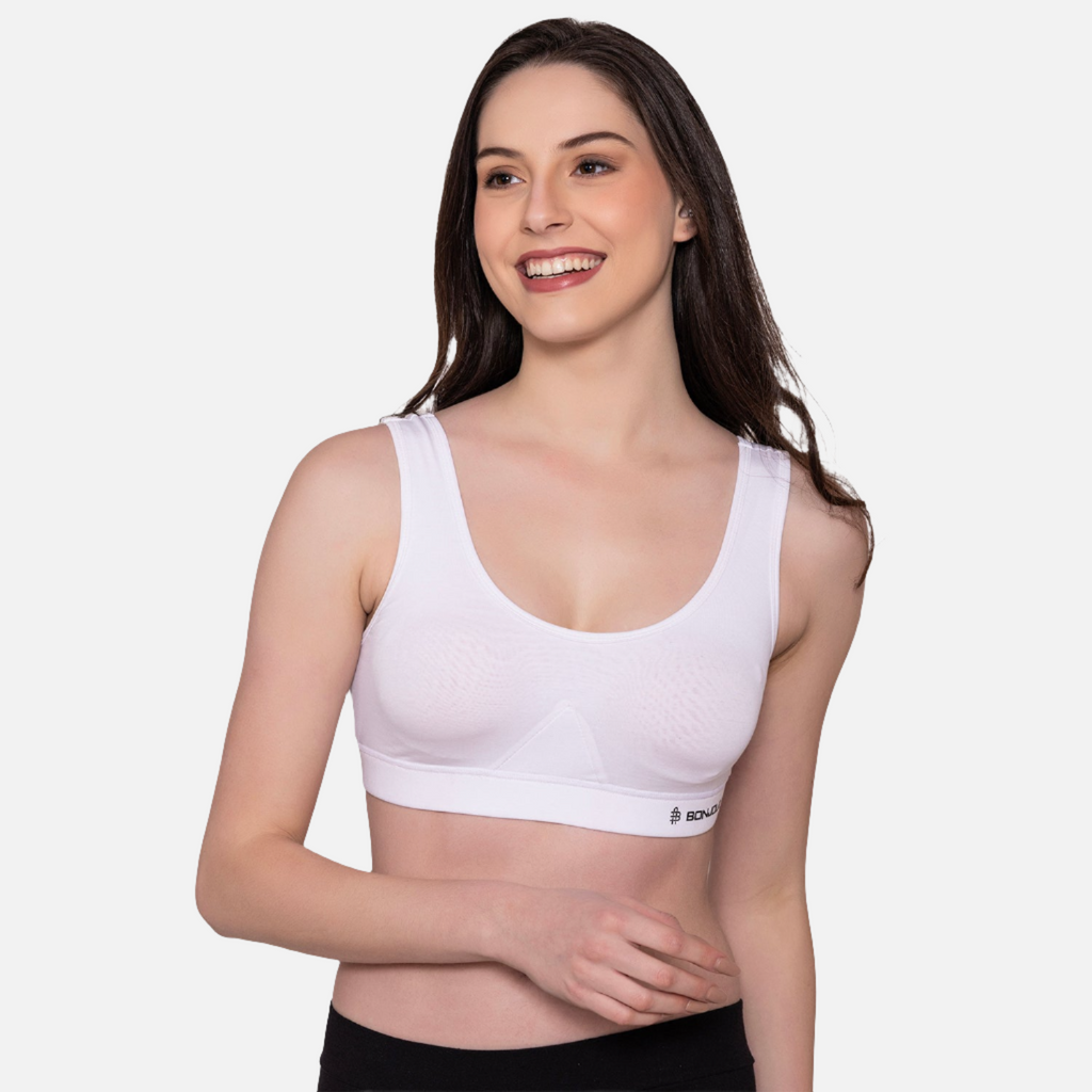 Women s Wirefree Non Padded Full Coverage Sports Bra White BONJOUR