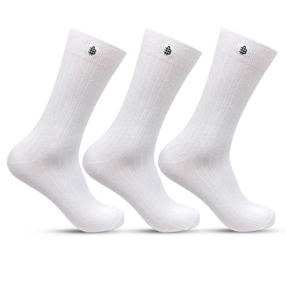 Men Cotton White Rib Full Length Socks- Pack of 3