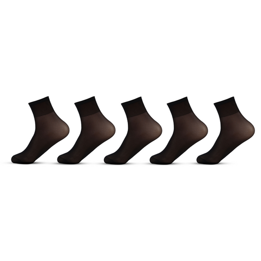 Women's & Girls' Sheer Matte Ankle High Socks - Black (Pack of 5)