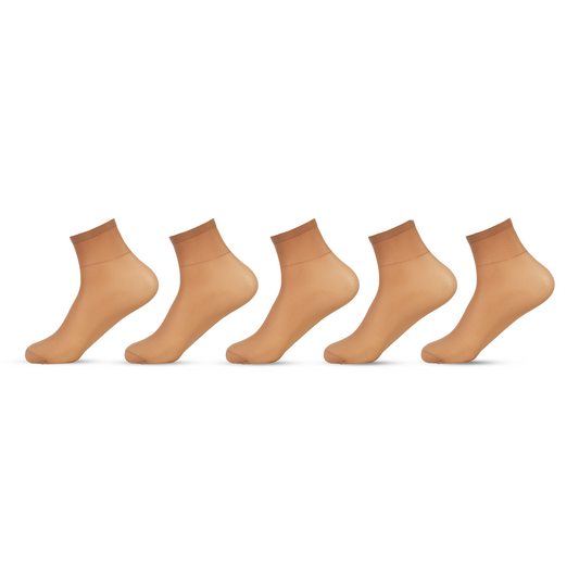 Women's & Girls' Sheer Matte Ankle High Socks - Skin (Pack of 5)