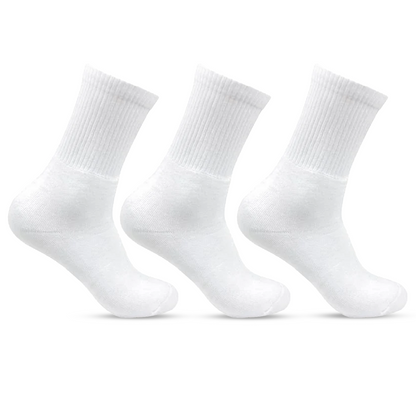 Men Cushioned White Joggers Crew Sports Socks- Pack of 3