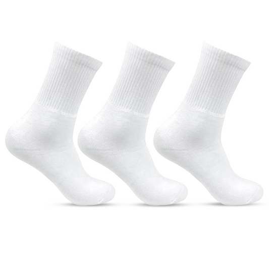 Men Cushioned White Joggers Crew Sports Socks- Pack of 3