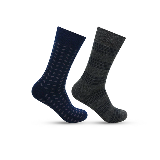 Men's Multicolored Cushioned Woolen Crew Socks - Pack of 2