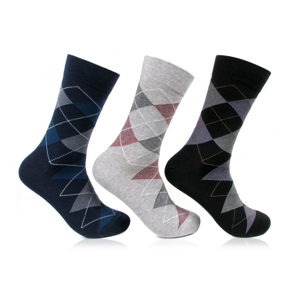 Men Socks - Argyle Style Multicolored Designer Crew Length Socks