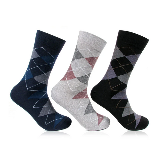 Men Socks - Argyle Style Multicolored Designer Crew Length Socks