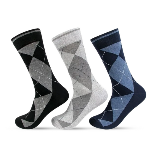 Men's Classic Argyle Formal Multicoloured Crew Length Socks - pack of 3