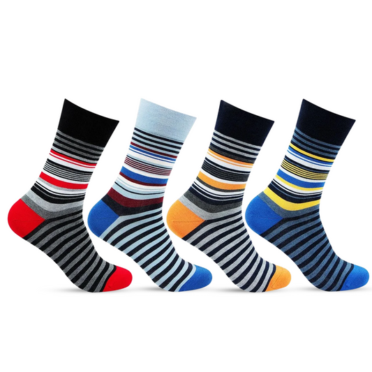 Men Designer Multicolored Striped Pattern Bold Socks - Pack of 4