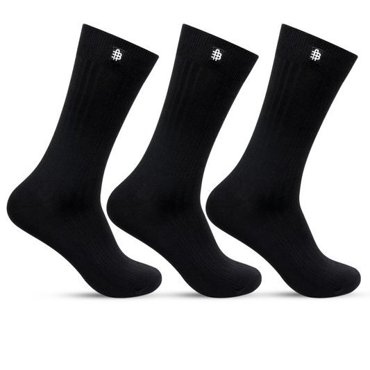 Men's Cotton Black Rib Socks- Pack of 3