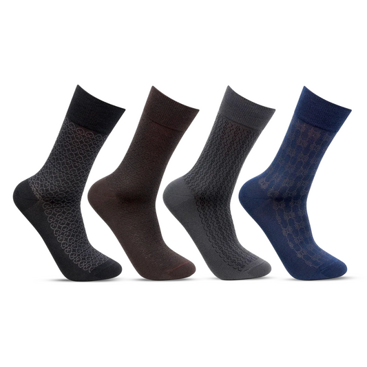 Bonjour Men's Self Pattern Formal Dress Full Length Socks- Pack of 4