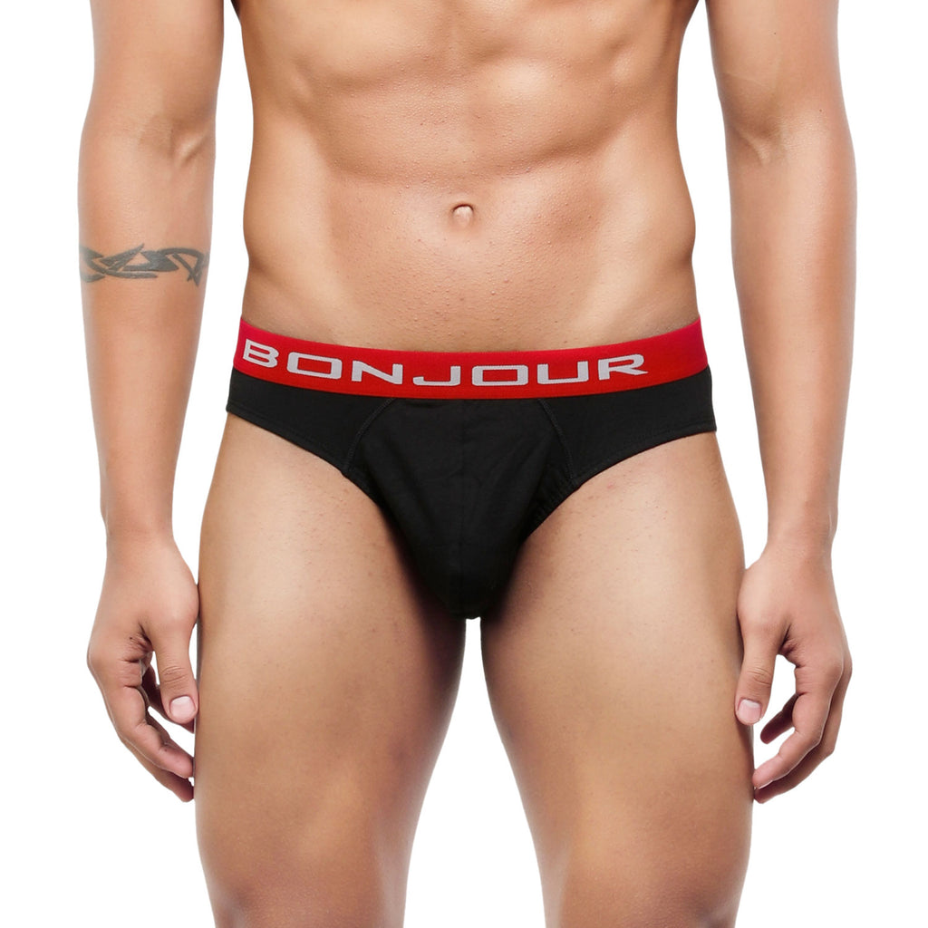 Men's Low-Rise Premia Cotton Briefs With Elasticated Band - Black