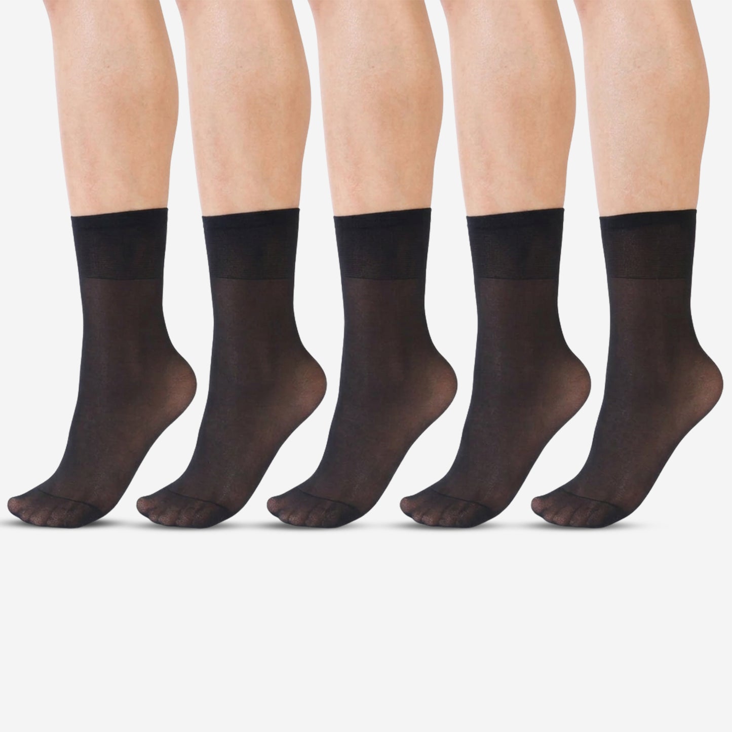 Women's & Girls' Sheer Matte Ankle High Socks - Black (Pack of 5)