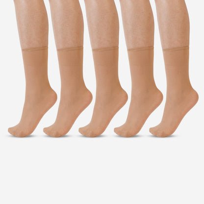 Women's & Girls' Sheer Matte Ankle High Socks - Skin (Pack of 5)