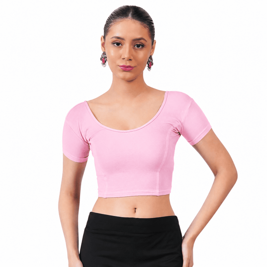 Vami Women's Cotton Stretchable Readymade Blouses - Light Pink