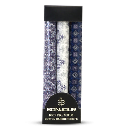 Silcora Men’s Cotton Handkerchiefs Pack of 3 (Color & Print May Vary)