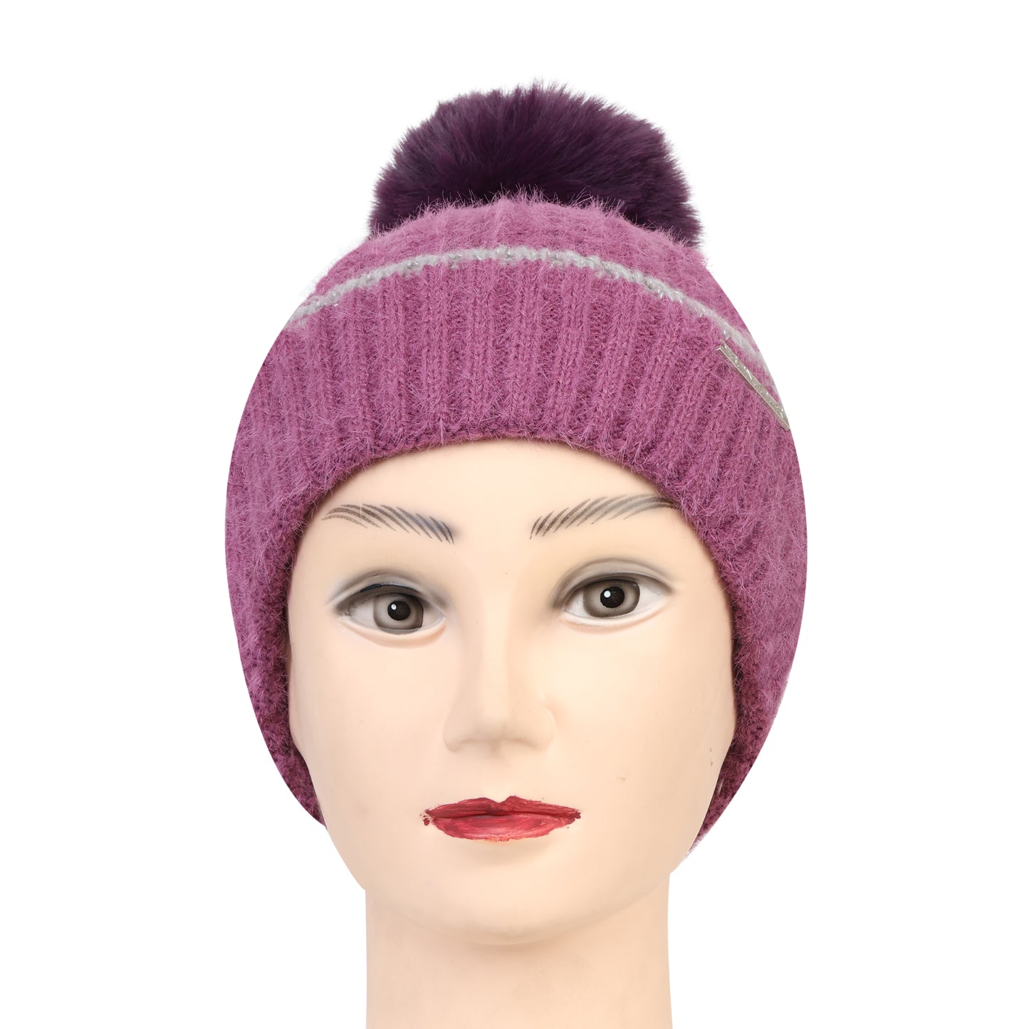 Women & Girls Pom-Pom Knitted Beanie Cap (Mouve)