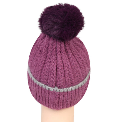 Women & Girls Pom-Pom Knitted Beanie Cap (Mouve)