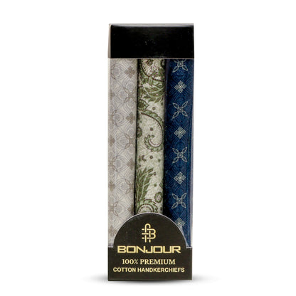 Silcora Men’s Cotton Handkerchiefs Pack of 3 (Color & Print May Vary)