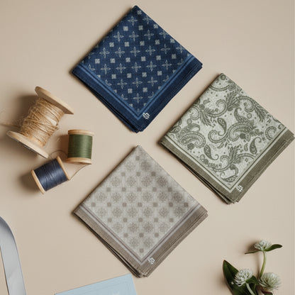 Silcora Men’s Cotton Handkerchiefs Pack of 3 (Color & Print May Vary)