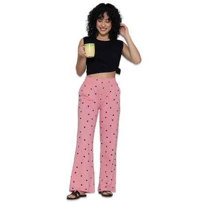 Women Printed Flared Pants - Pink