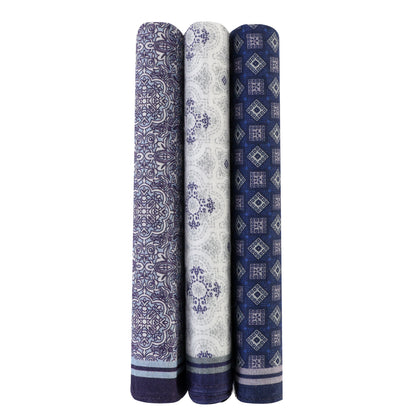 Silcora Men’s Cotton Handkerchiefs Pack of 3 (Color & Print May Vary)