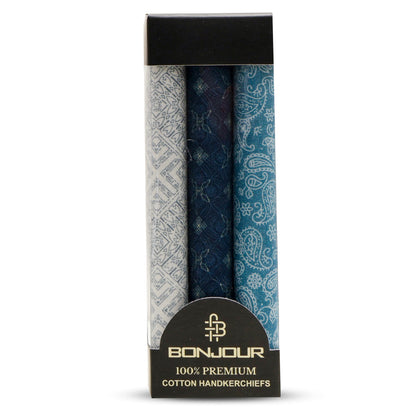 Silcora Men’s Cotton Handkerchiefs Pack of 3 (Color & Print May Vary)