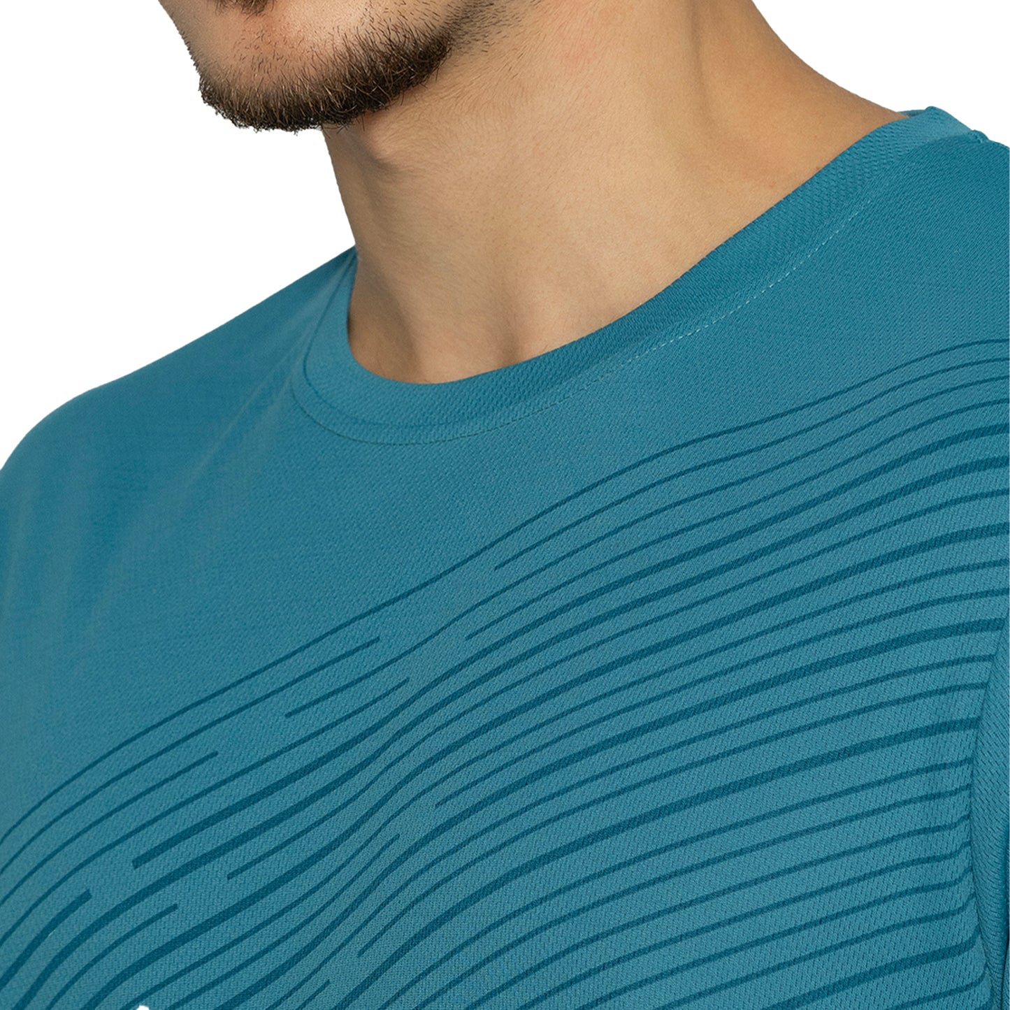Men's Printed Round Neck T-Shirt - Steal Blue