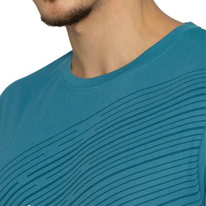 Men's Printed Round Neck T-Shirt - Steal Blue