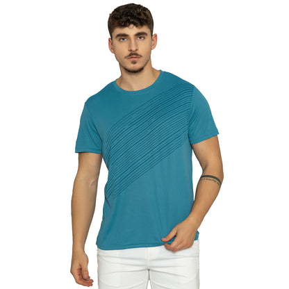 Men's Printed Round Neck T-Shirt - Steal Blue