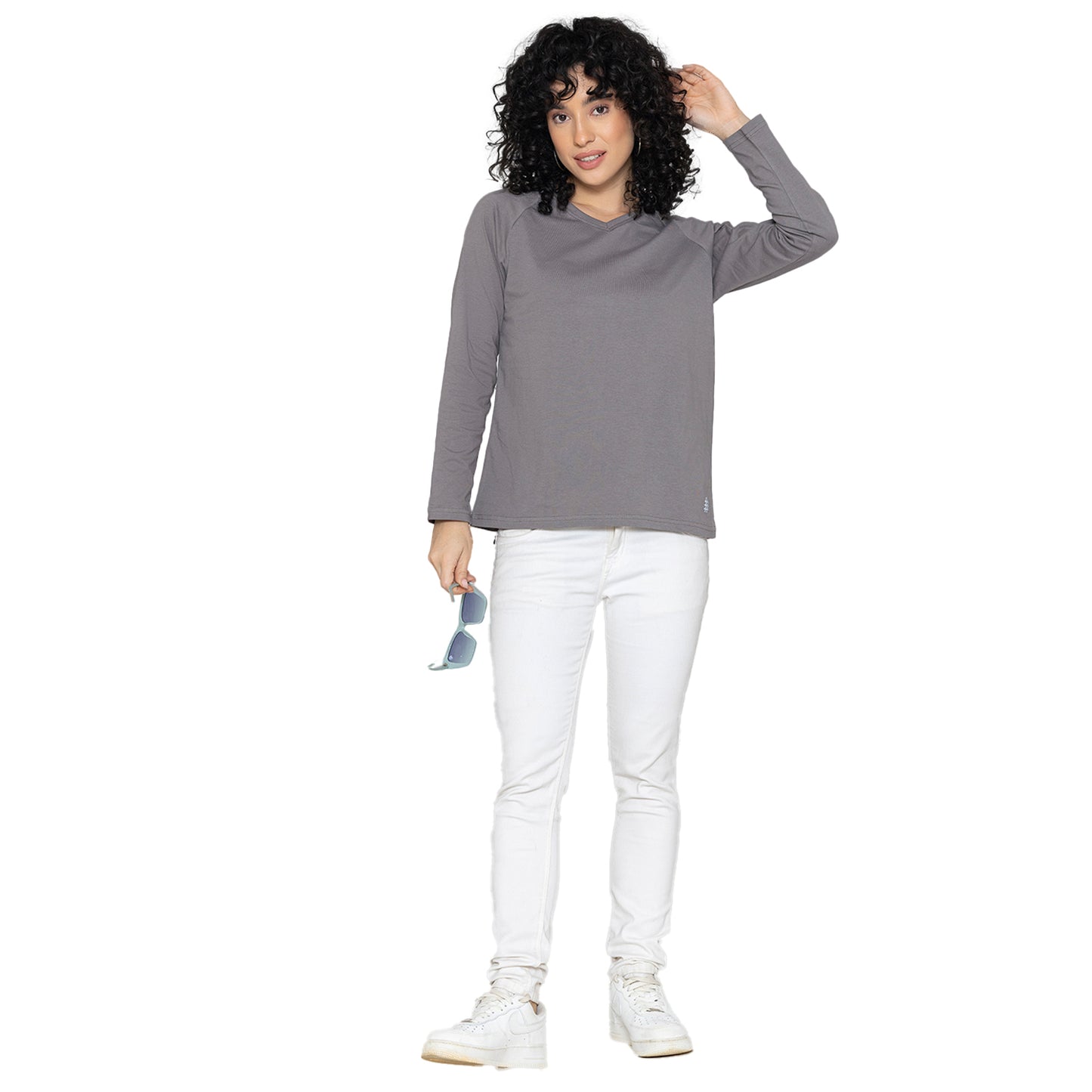 Women's V-Neck Lounge Wear T-Shirt - Grey