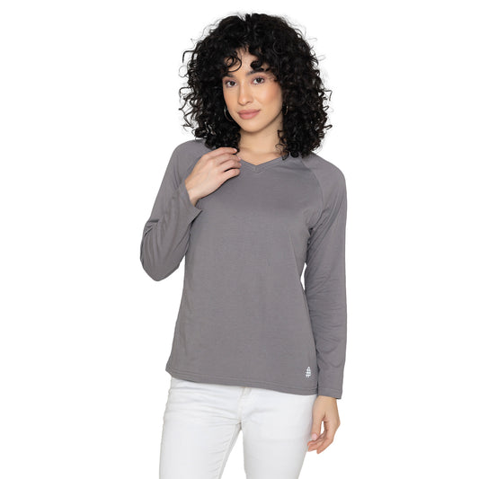 Women's V-Neck Lounge Wear T-Shirt - Grey