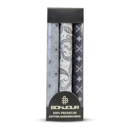 Silcora Men’s Cotton Handkerchiefs Pack of 3 (Color & Print May Vary)