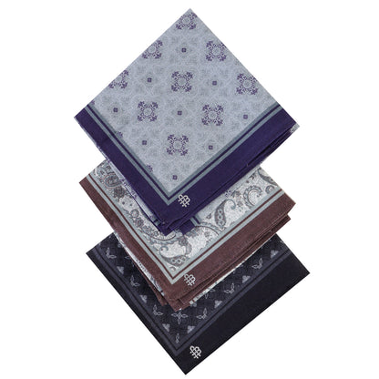 Silcora Men’s Cotton Handkerchiefs Pack of 3 (Color & Print May Vary)