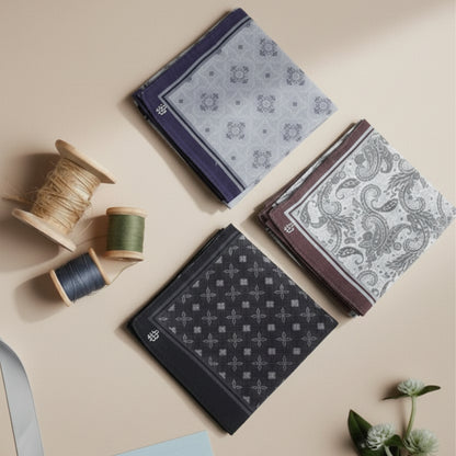 Silcora Men’s Cotton Handkerchiefs Pack of 3 (Color & Print May Vary)